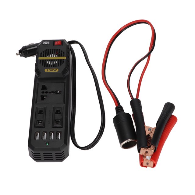 Transformador de voltaje del convertidor de potencia del inversor del coche de 12V a 220V 200W con adaptador de clip de batería