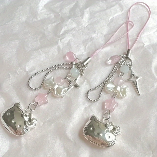 Hello Kitty Cell Phone Rope Chain, Anime Pendant, Beads Strand Bracelet DIY Jewelry Accessories Toy