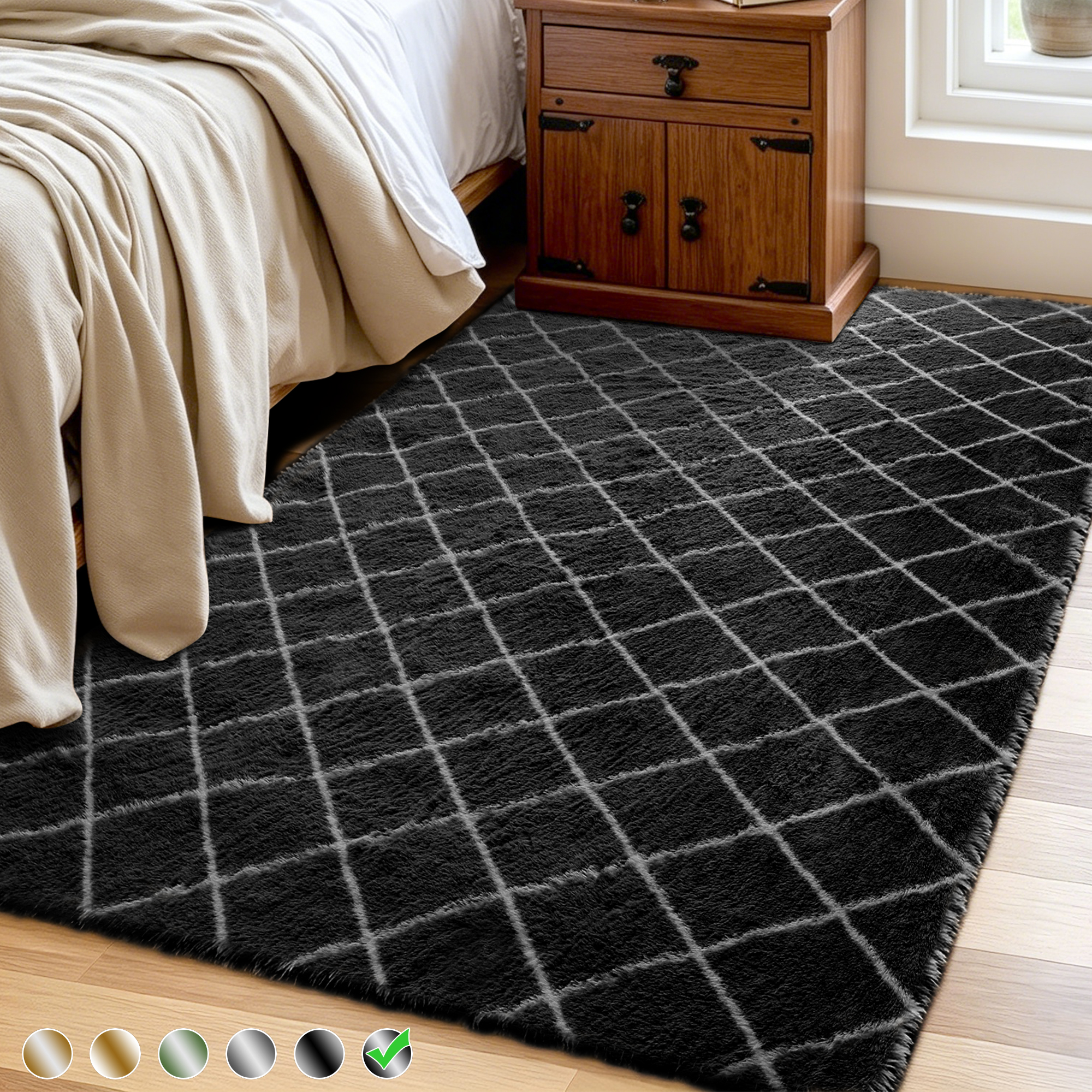 CozyDesg Shag Area Rugs,4'x6' Soft Fluffy Shaggy Carpet for Living Room,Large Rug for Bedroom Dining Room Home Decor Room Decor,Black & White