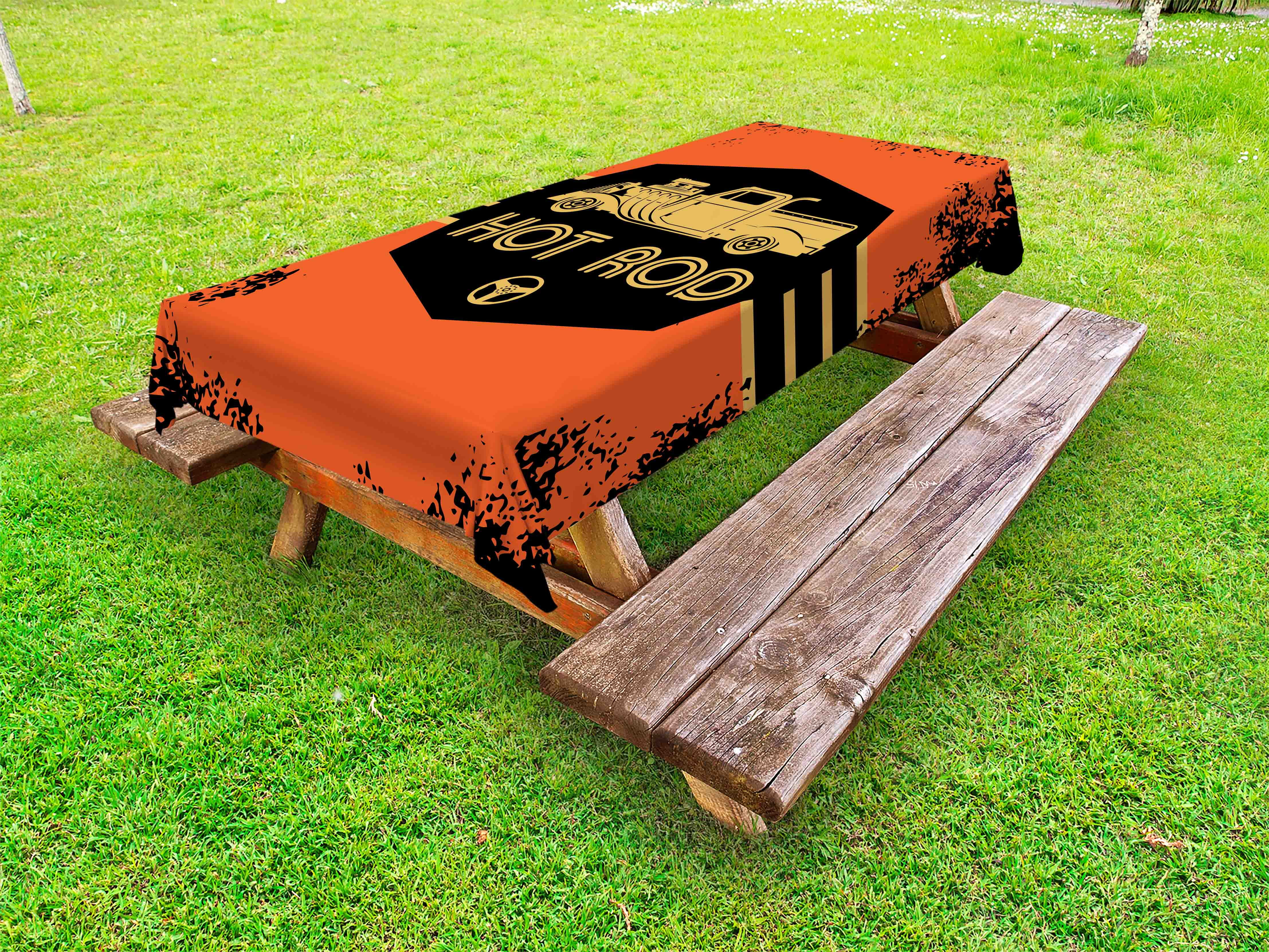 Retro Outdoor Tablecloth, Hot Rod Grunge Poster Design with Custom