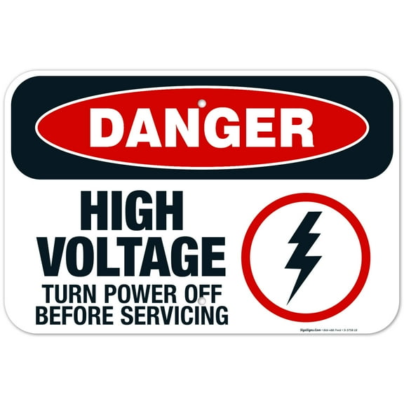 High Voltage Turn Power Off Before Servicing Sign, OSHA Danger Sign, (SI-3758) 12x18 Aluminum