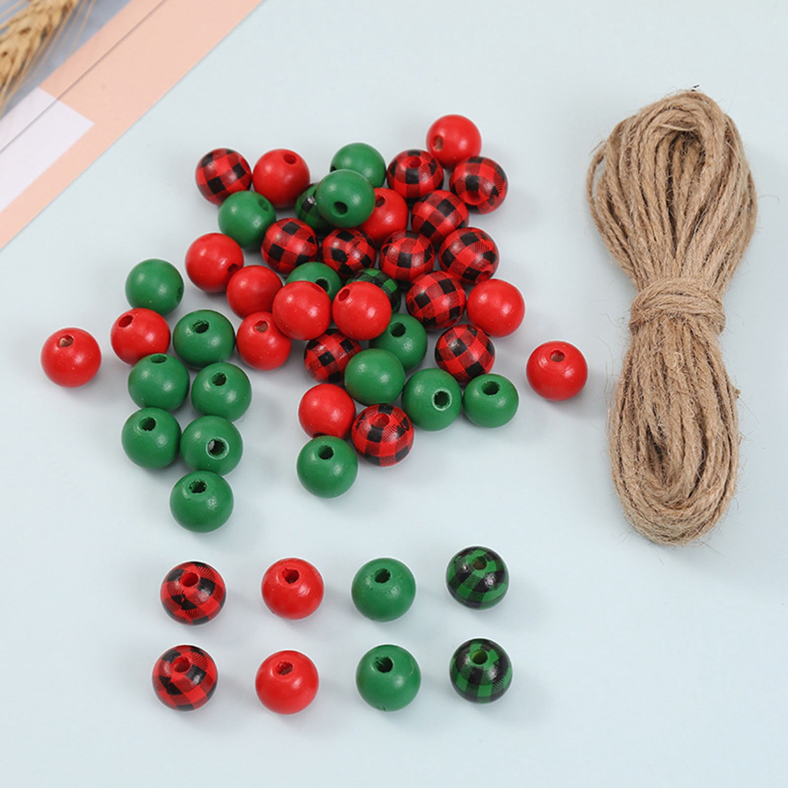 200pcs Christmas Wooden Bead Snowflake Beads Diy Decoration Round Beads for Party Office Cabinet Multi-color One Size