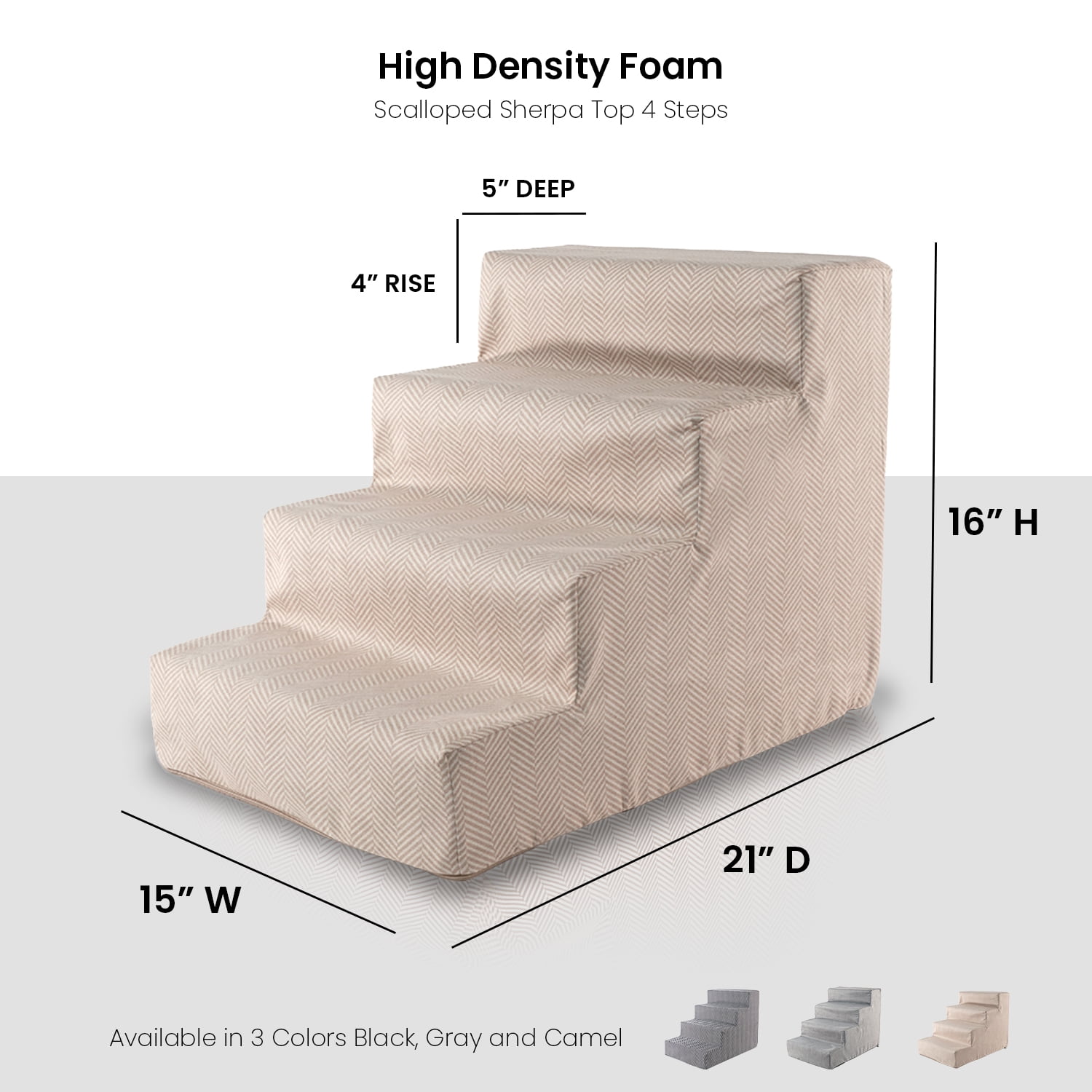 Precious Tails Herringbone High Density Foam 4-Step Pet Stairs for Dog/Cat