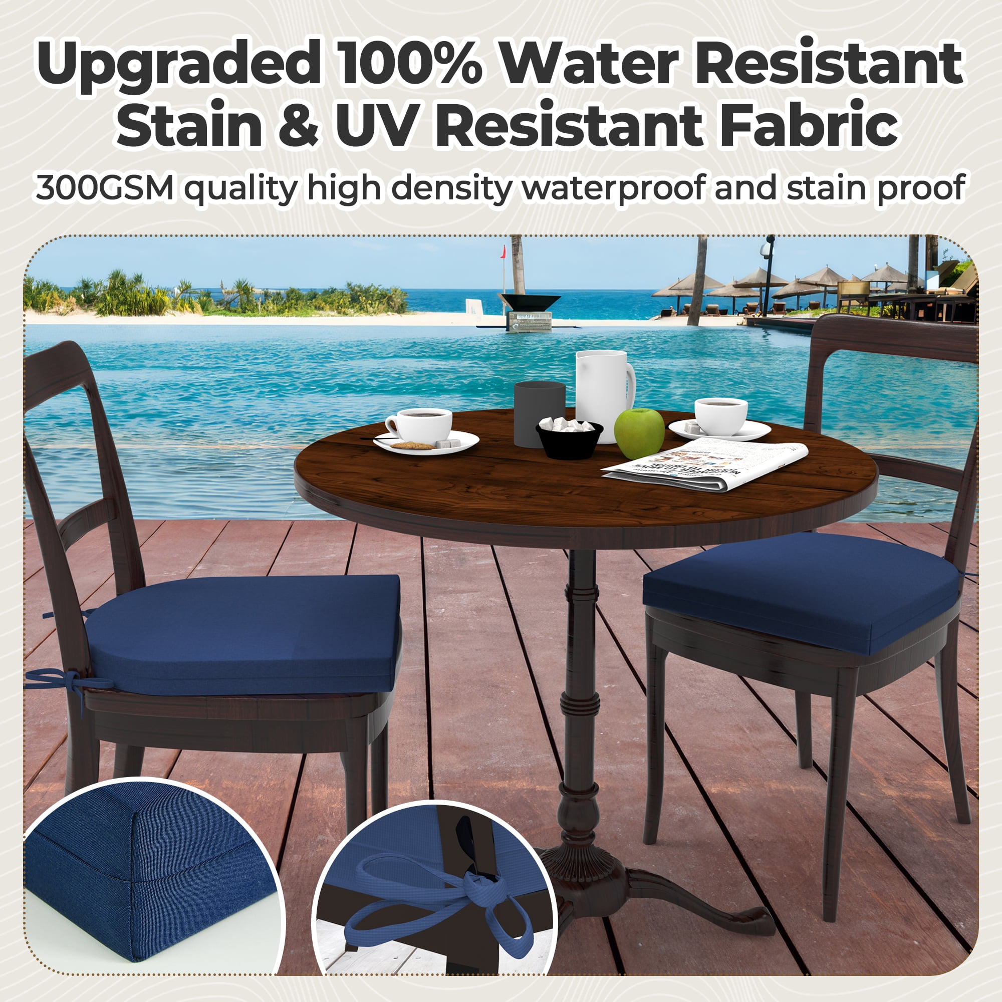 Unikome Waterproof Outdoor Patio Chair Cushions, 17 x 16 in Rounded Square Garden Seat Pads, Navy Blue, Set of 4