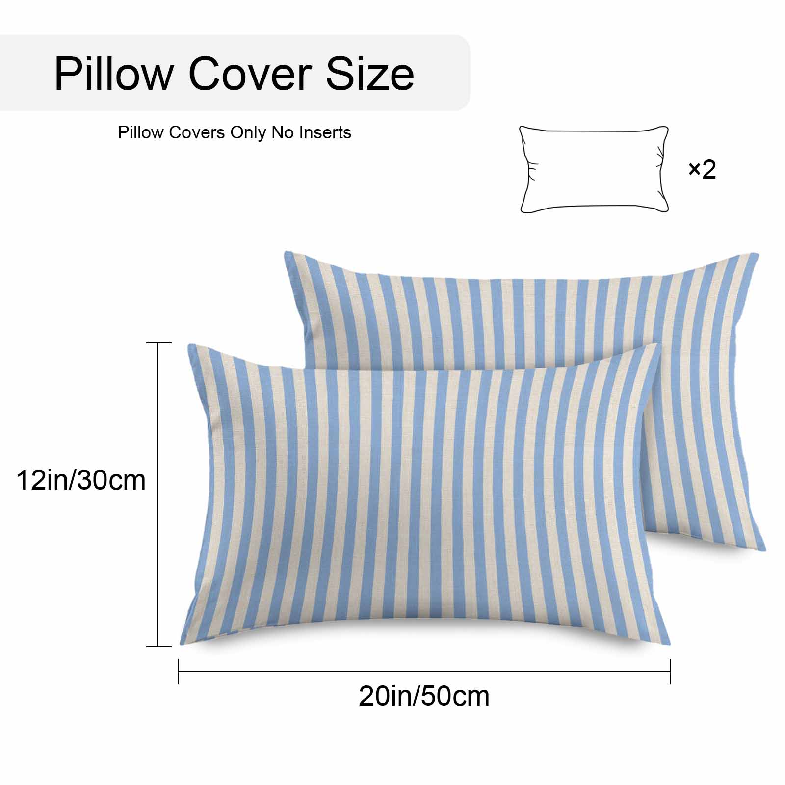 Outdoor Waterproof Throw Pillow Covers Set of 2 Blue Stripes Pillowcases Lumbar Outdoor Pillows Cushion Case 20x12 Inch Linen Classic Vertical Striped Patio Pillows for Couch Sofa Bed Garden