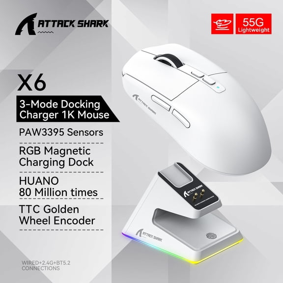 Attack Shark X11/X6/X3/R1 RGB Wireless Gaming Mouse, Bluetooth Tri-Mode Connectivity, Lightweight, Ergonomic for VALORANT&FPS
