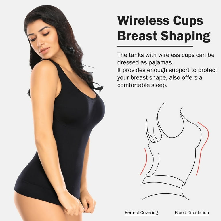 QRIC Compression Cami Shirts for Women Tummy Control Shaper Tank Top with  Built in Removable Padded Bra Shapewear 