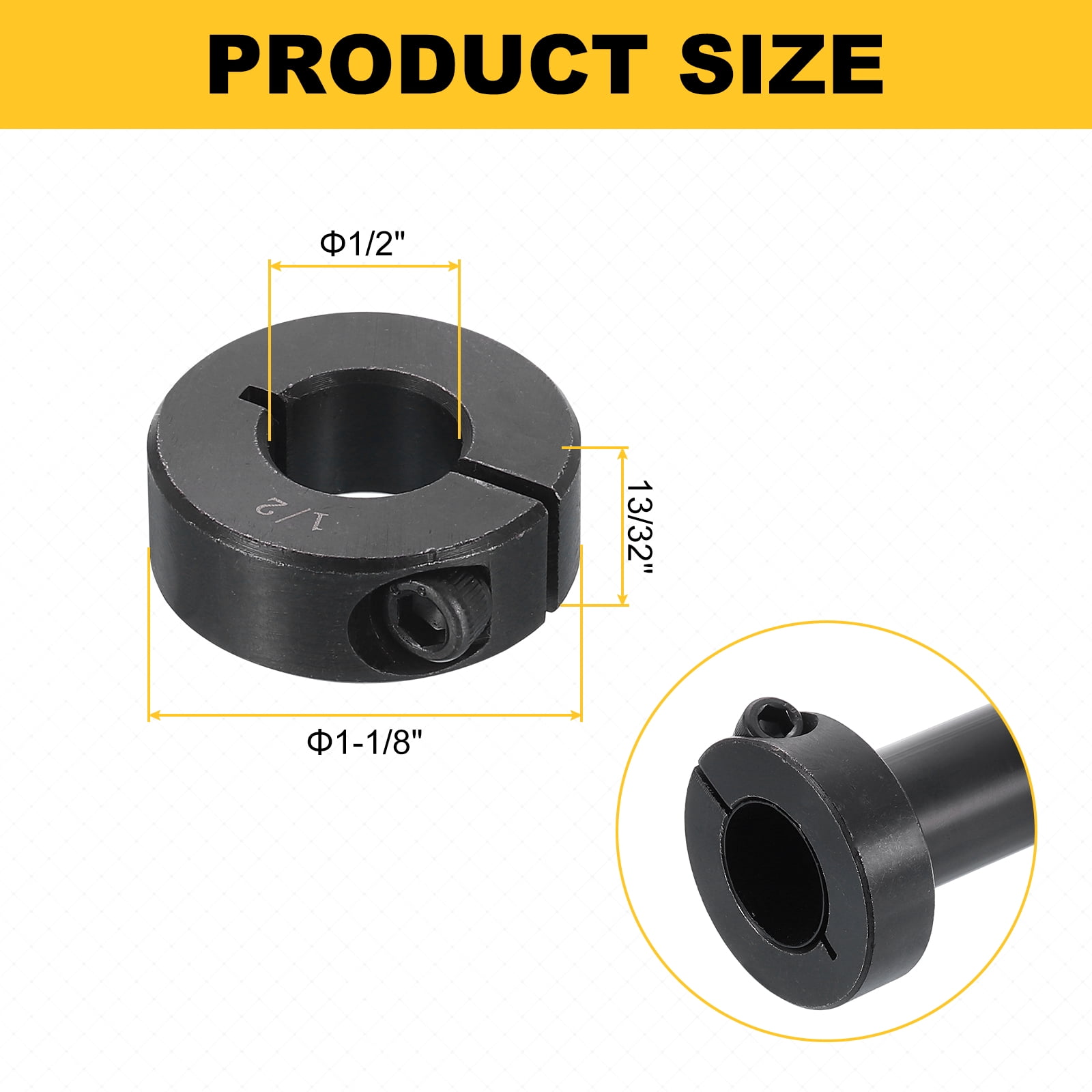 8pcs Single Split Shaft Collar 1/2" Bore One-Piece Clamping Collar, Black Oxide Steel Lock Collar Clamp