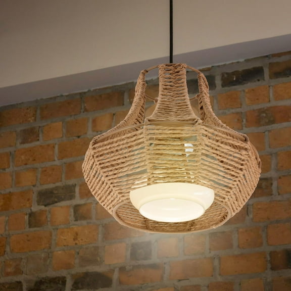 TABLZONE Khaki Woven Rattan Lamp Shade Easy Install Durable Pendant Light Cover