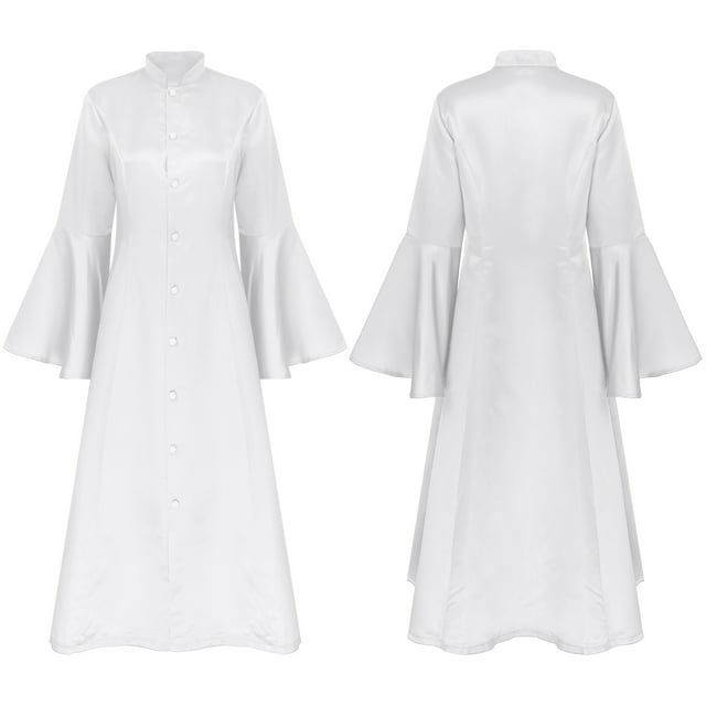 TiaoBug Robe pour Femmes d'Église et de Clergé à Manches Évasées Robe Élégante Robe Maxi de Clergé Robes de Pasteur d'Église Blanc G