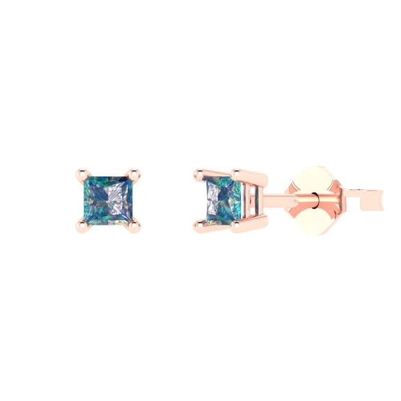 0.5 ct Push-Back Stud Earrings for Women | 3.5mm Princess Cut Blue Moissanite | 18K Rose Gold
