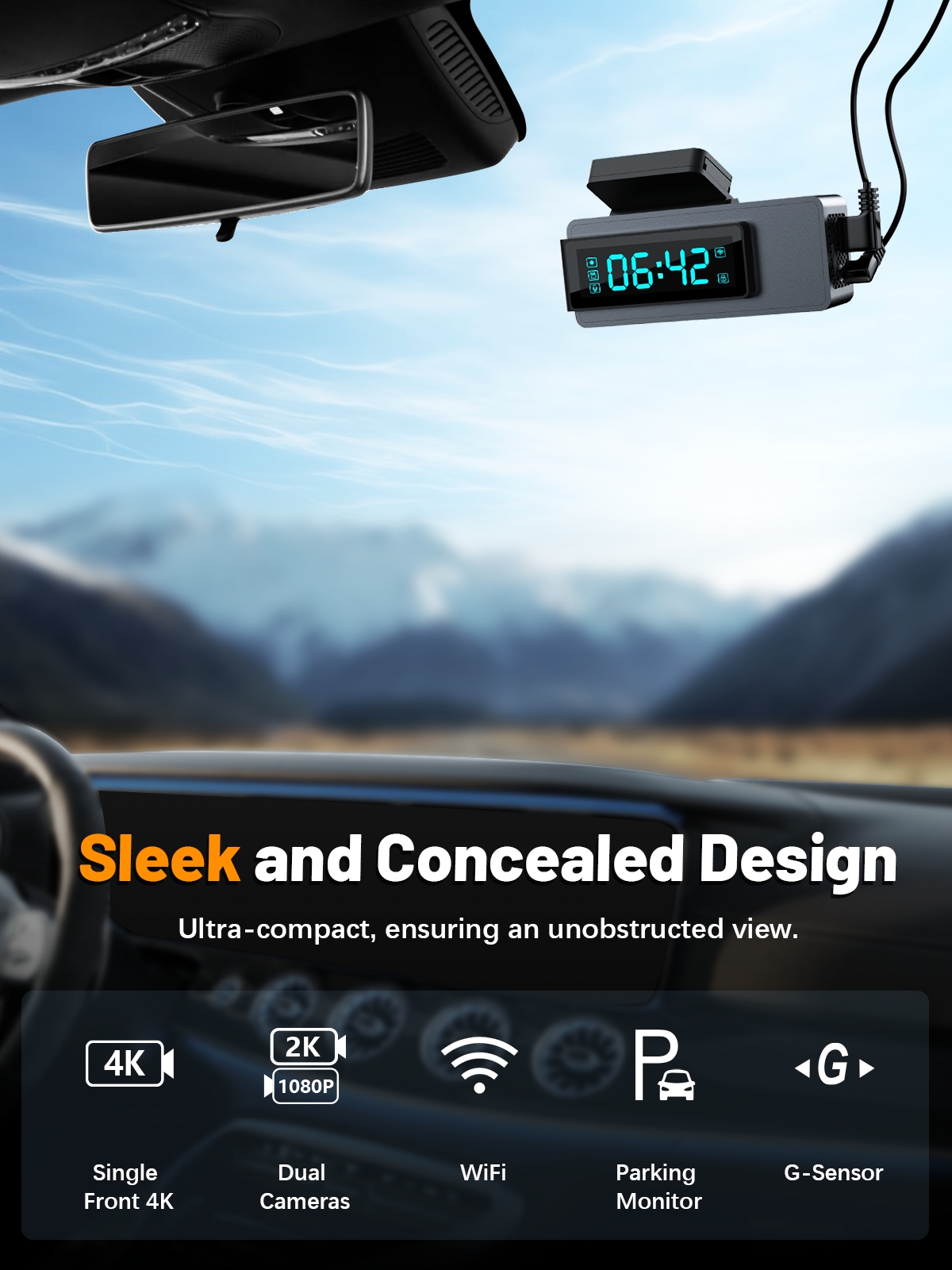 ODREY Dual Channel Dash Cam, 4K Front & 1080P Rear photo 2
