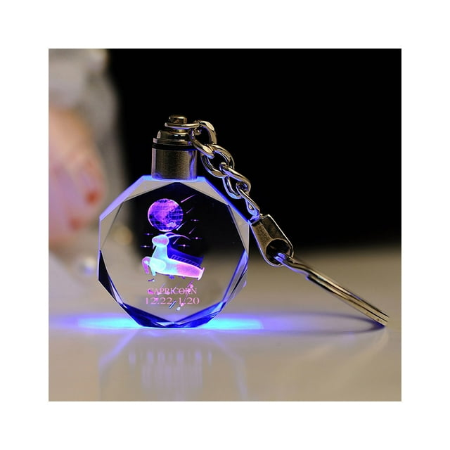 Bewildely LLavero de cristal de constelación, llavero Led de cumpleaños del zodiaco, colgante de decoración para coche, fiesta de graduación, Artesanía Capricornio Bewildely HA073944-02