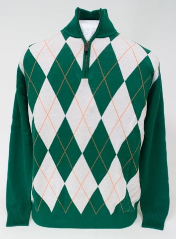 Irish Argyle Quarter Zip Sweater-M 