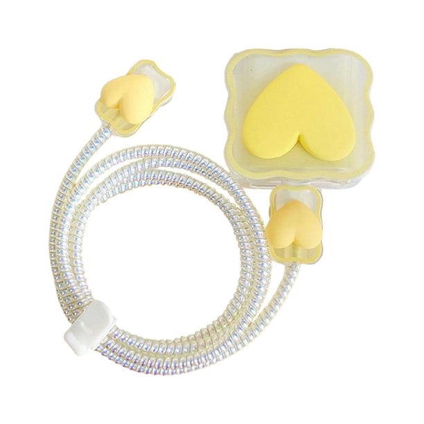 Funda protectora para cable USB, bonita y rápida, con dibujos animados amor amarillo