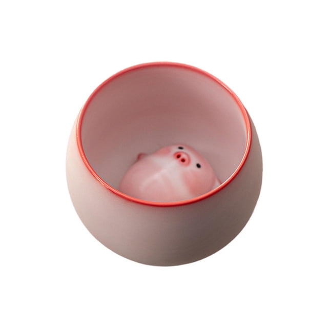 Adorno de mesa de taza de té de cerámica, taza de té tradicional de Kung Fu con estatua de cerdito de mascota para oficina, comedor, decoración de 170 ml