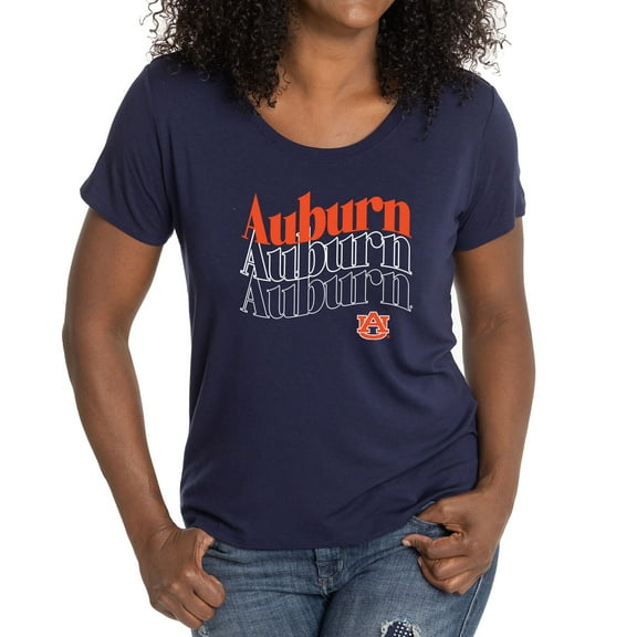 Women's Navy Auburn Tigers Scarlet Scoop Neck T-Shirt