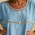 thumbnail image 3 of Morrtic Women's Eyelet Spliced 2 Piece Solid Color Set – Round Neck Half Sleeve Blouse & Wide-Leg Pants, Summer Casual Outfit Light Blue，XXXL, 3 of 6