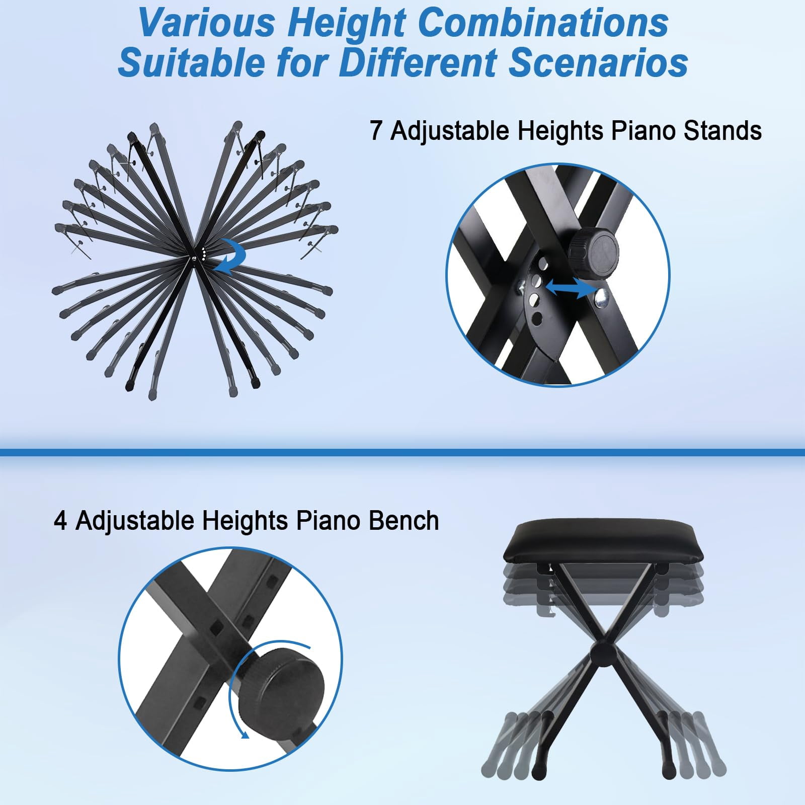 Keyboard Stand Piano Bench Set  2026 Upgrade Heavy Duty Double X Adjustable&portable Digital With Locking Straps (piano 1 1) For 54-88 Key Electric Pianos