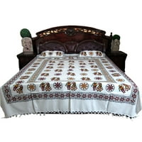 Mogul 3p Indian Bedding Pillows Block Print White Indi Hippie Bedspreads