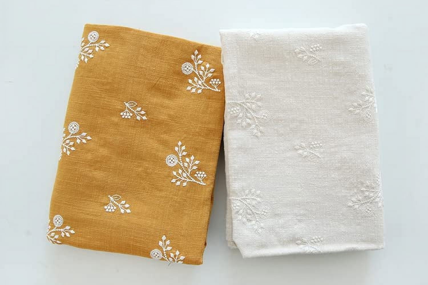 CraftDesignL Floral Cotton Embroidered Fabric - Japanese, Quilting, Designer Fabric by Yard - Linen Cotton (Beige)