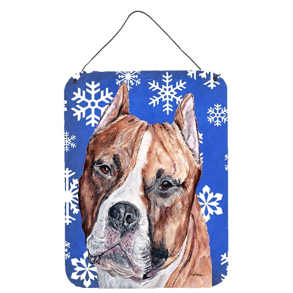 Staffordshire Bull Terrier Staffie Winter Snowflakes Wall or Door Hanging Prints