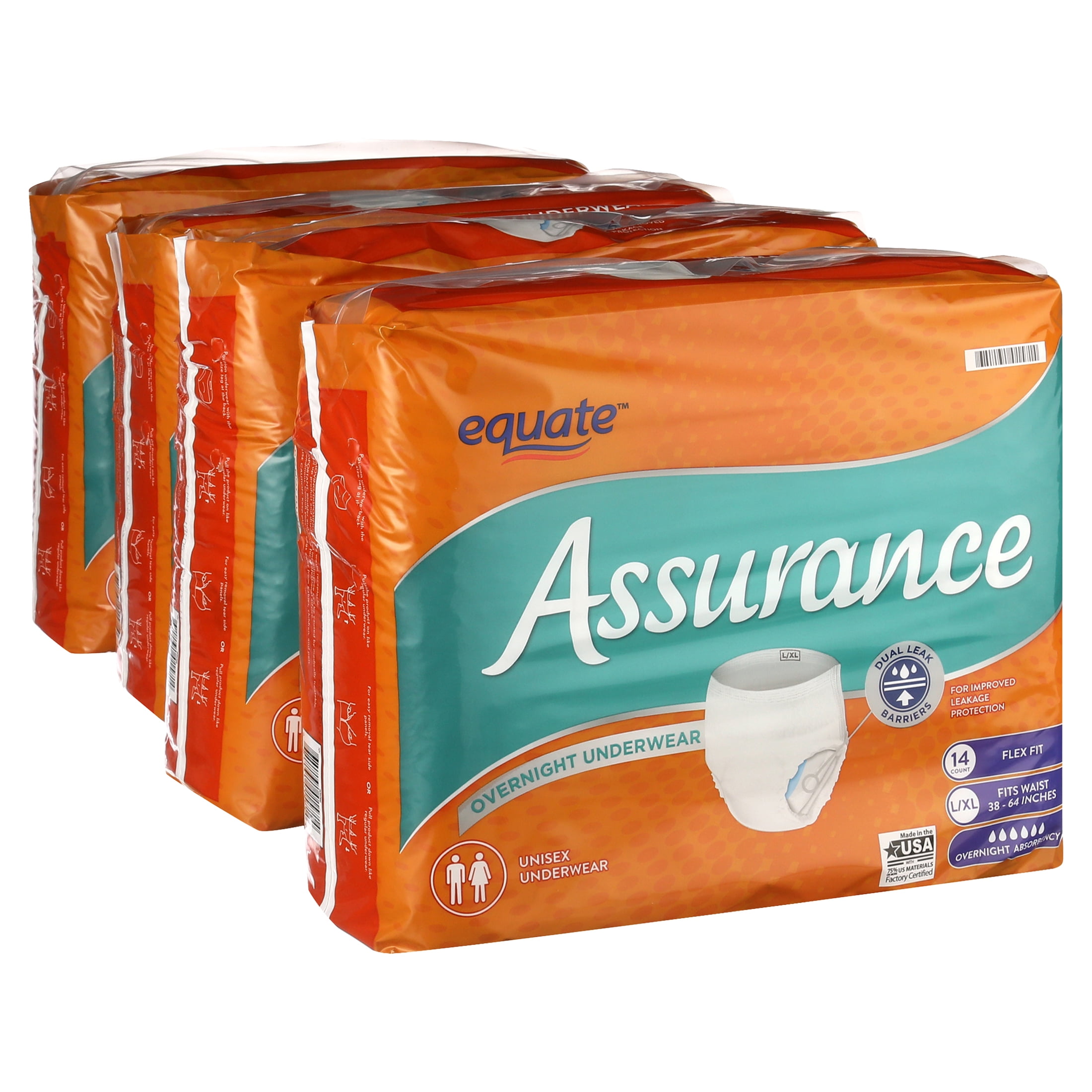 Assurance Unisex Underwear, Overnight Absorbency, L/XL, (56 Count)