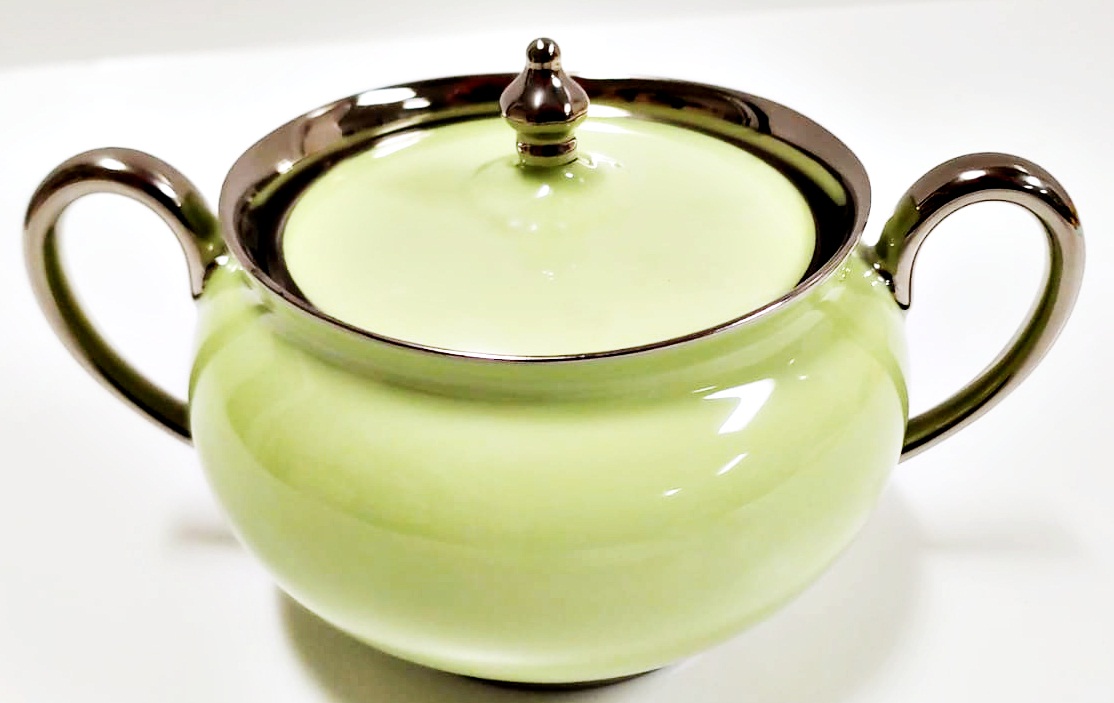 Haviland Limoges Laque De Chine Platinum Rim Pistache Sugar Bowl