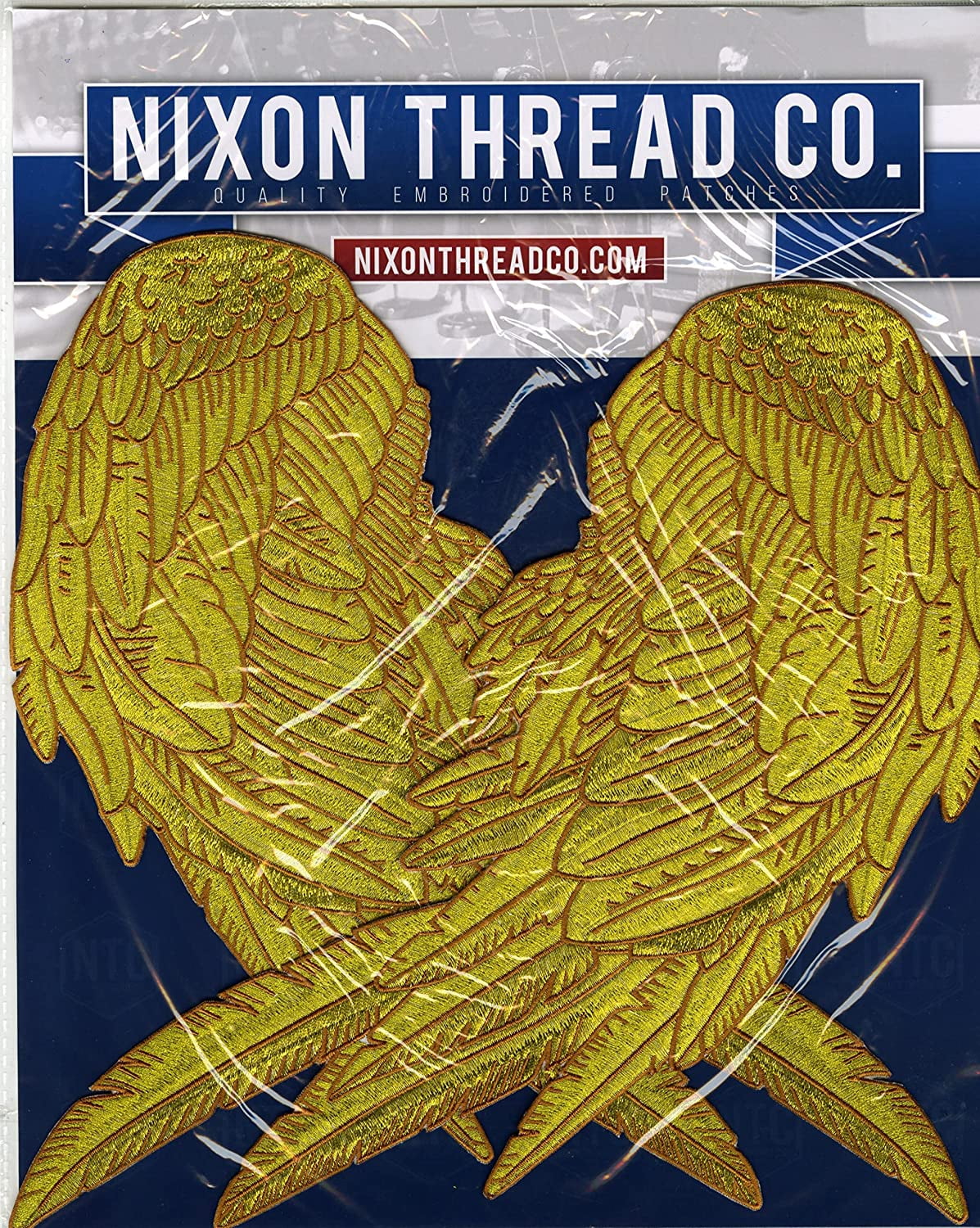 Gold Metallic Angel Wing Patches 14" | "Saints & Sinners" Realistic Wings and Feather Guardian Angels Back Patch | Embroidered Iron On | Large 2pc. Set - by Nixon Thread Co.