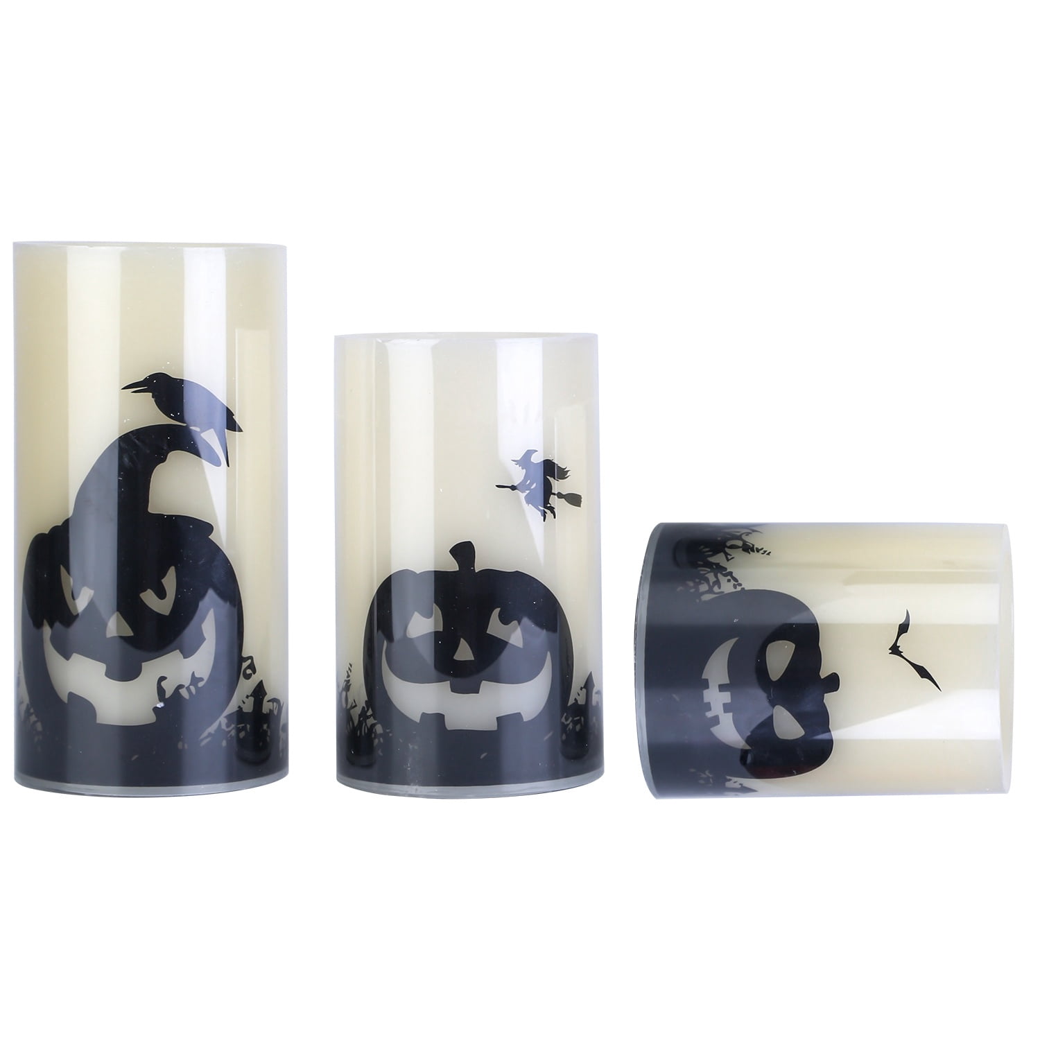 3Pcs Halloween Candle Lamp Set Timer Battery-Operated Warm Light for Party Decor
