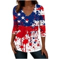 thumbnail image 2 of Xdegoge 4th Of July Tops for Women Patriotic Shirts USA American Flag Tropical Floral Print V Neck Three Quarter Sleeve Casual Loose Fit Summer Holiday Graphic Tees, 2 of 7