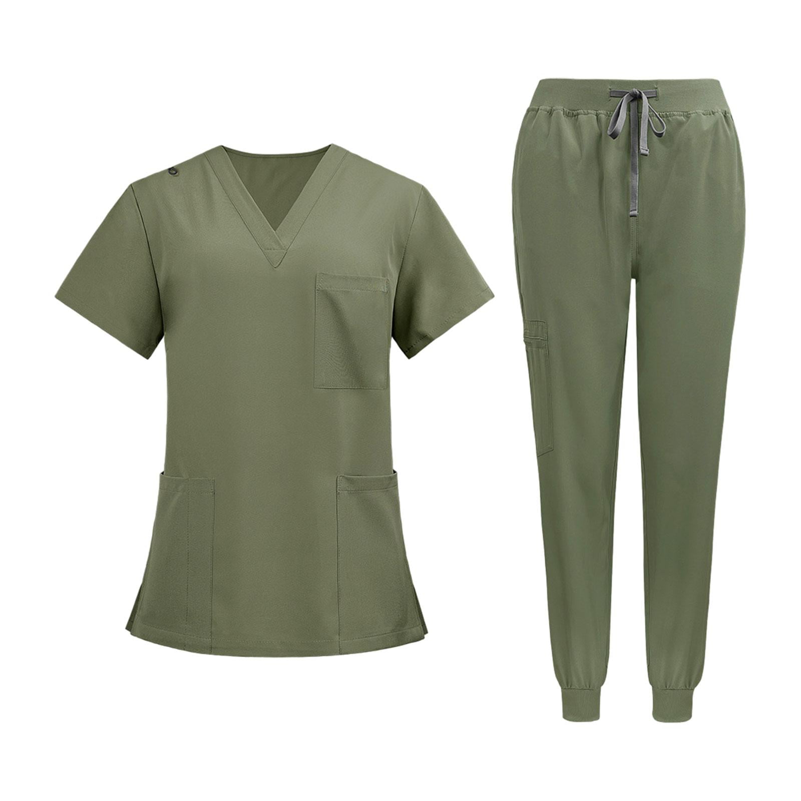 Uniformes de enfermería Scrub Set enfermera Top pantalones ropa de trabajo  para tienda de mascotas cosmetología Verde Yuyangstore Uniforme de - Main Image