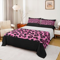 jejeloiu Abstract Cheetah Print Full Size Sheets,Abstract Geometric Lines Bed Sheets,Pink Black Sheet Sets For Teens,Super Cozy Room Decor,4 Pieces