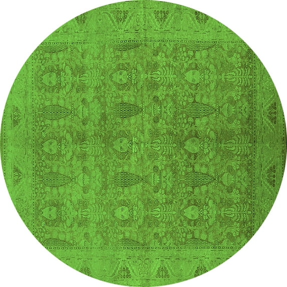 Ahgly Company Indoor Round Oriental Green Traditional Area Rugs, 8' Round