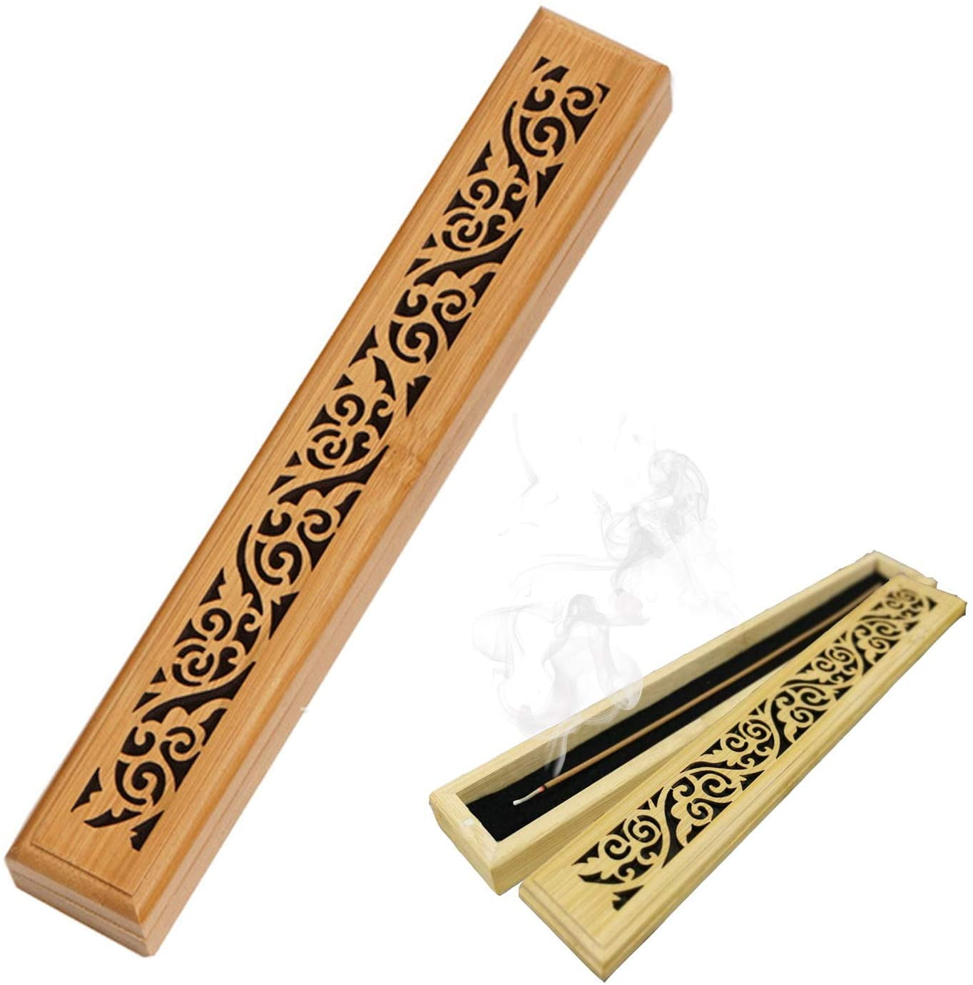 Retro Bamboo Incense Box Aromatherapy Censer Ash Catcher Incense Holder CA