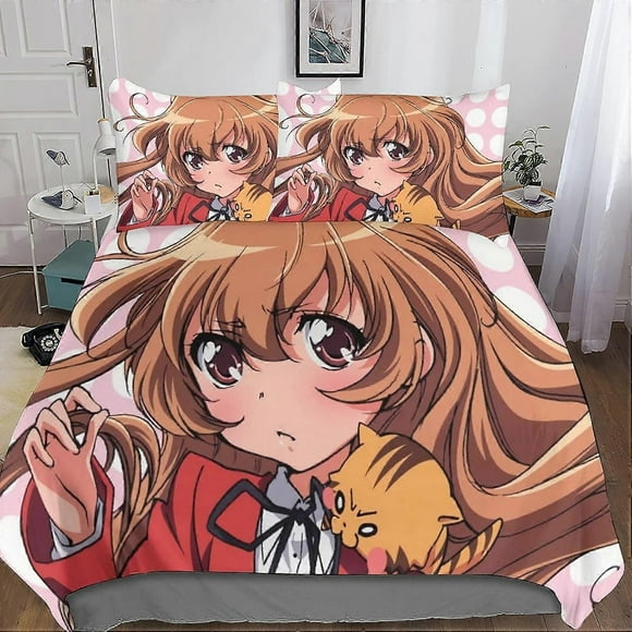 Toradora Microfiber Duvet Cover,For Adults And Kids Tora-Dora Bed Linen Printed Duvet Cover Set D Pillowcase King Bedding 135*200 CM(Double200x200cm)