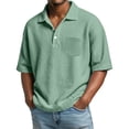 thumbnail image 2 of Mens Waffle Knit Shirts Short Sleeve Loose Fit Collared Henley Polo Shirt Casual Collared Shirt Golf Workout Tops Light Green S, 2 of 4