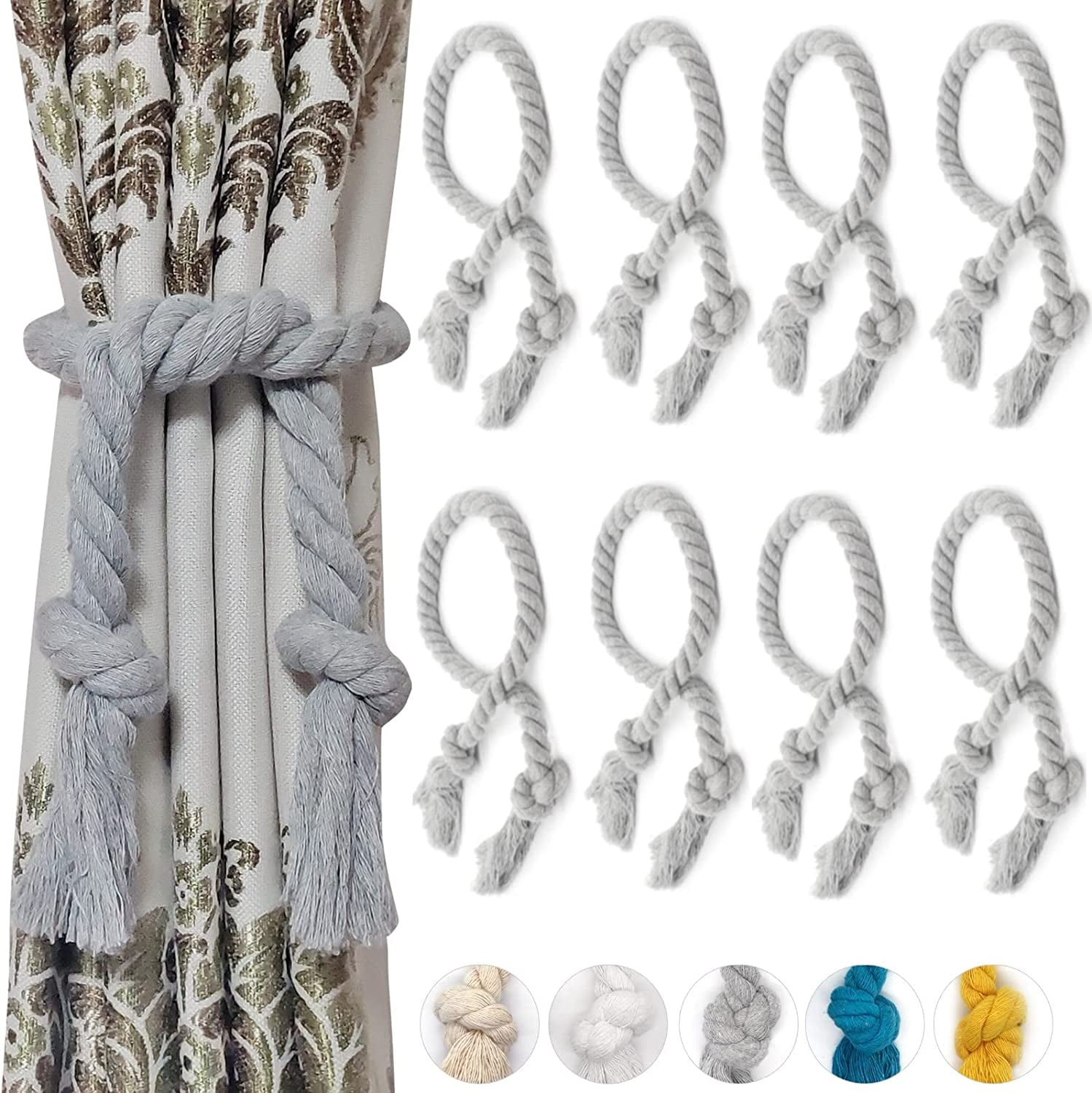 8 Pack Curtain Ties Rope, Outdoor Curtain Tiebacks, Natural Cotton Curtain Holders, Village