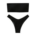 thumbnail image 4 of Women 2 Piece Bandeau Swimsuits Ribbed Strapless Bandeau Bikini Set High Cut Bathing Suits, 4 of 6