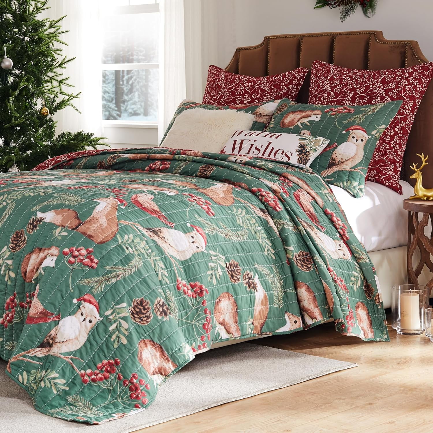 Greenland Home Fashions Willow Woodlands Reversible Quilt Set, Holiday, 3-Piece King/Cal King