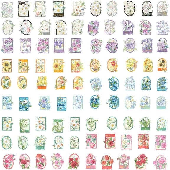 Floral Scrapbook Stickers, 6 Pack Scrapbook Stickers PET Vintage Stickers Waterproof Scrapbook Stickers Kit for Scrapbook Supplies Junk Journal