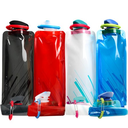 4 Pack 700 ml Collapsible Water Bottle,Portable Leakproof Bag for Drinking Foldable Flat Water Bottles for Camping Traveling Biking Hiking