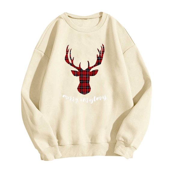 Women's Round Neck Fleece Pullover Long Sleeve Festival Printing Sweatshirt Winter Loose Casual Tops
