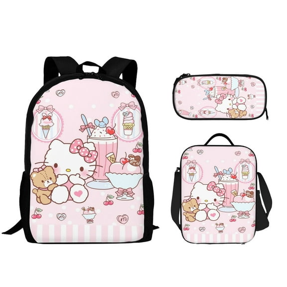 Hello Kitty Backpack Set, Backpack with Lunch Box and Pencil Case 3pcs Set