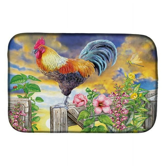 14 x 21 in. Rooster Barnyard Morning Dish Drying Mat