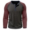 thumbnail image 3 of Ohufall Henley Shirts for Men Fashion Loose Comfy Long Sleeve Button Crew Neck Tops Plus Size Mens Color Blocking Casual T-Shirts, 3 of 8