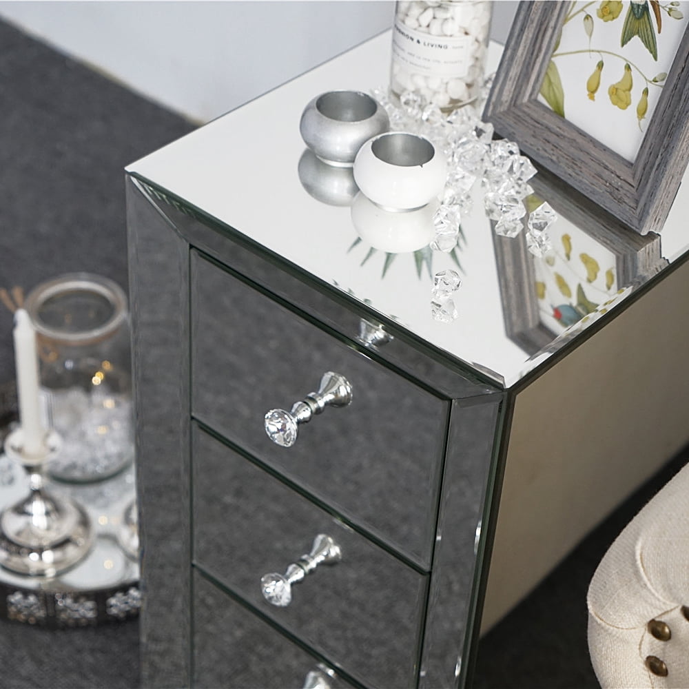 Kepooman Bedroom Nightstand, Mirrored Bedside Table with 3-Drawers Kepooman Bedroom Nightstand, Mirrored Bedside Table with 3-Drawers