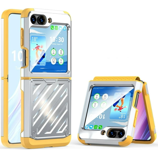 KOMI Designed for Galaxy Z Flip 5 Case with Hinge Protection,Samsung Flip 5 Heavy Duty Shockproof Full Body Protective Phone Case Cover for Z Flip 5 5G(2023)-Silver