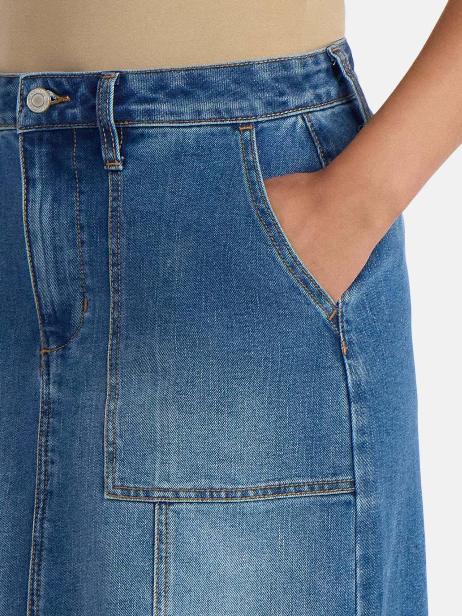 Time and Tru Women's Denim Midi Utility Skirt, Sizes 0-20