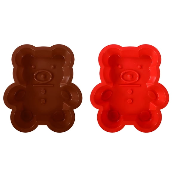 2 Pack Large Bear Silicone Cake Mold 11 x 8.3 Inch Non-Stick Baking Molds Food Grade Oven Safe for DIY Cake Gummy Candy Red Brown